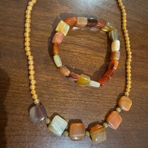 Elegant Carnelian Beaded Necklace and Bracelet Set